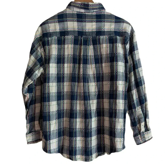 Lemon Grass Women's Textured Button Down Shirt Large Blue Pink Plaid Artsy - Picture 2 of 15